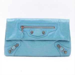 Balenciaga Giant Envelope Leather Clutch Bag Blue